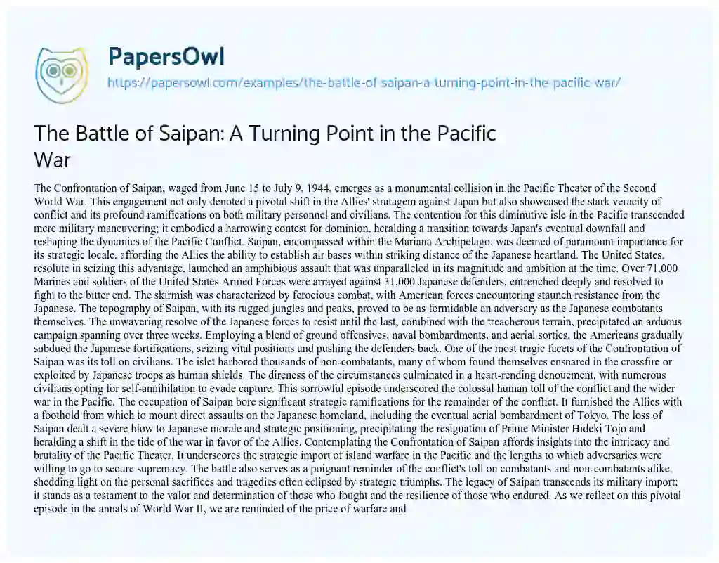 Essay on The Battle of Saipan: A Turning Point in the Pacific War