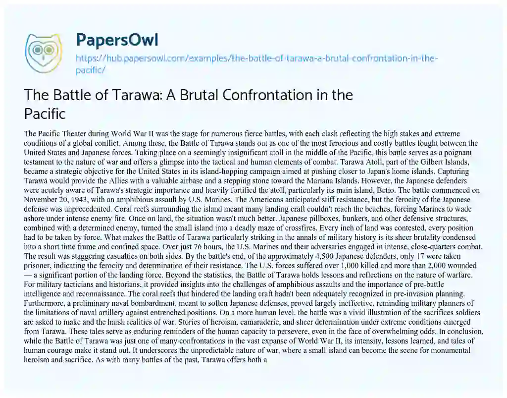 Essay on The Battle of Tarawa: A Brutal Confrontation in the Pacific