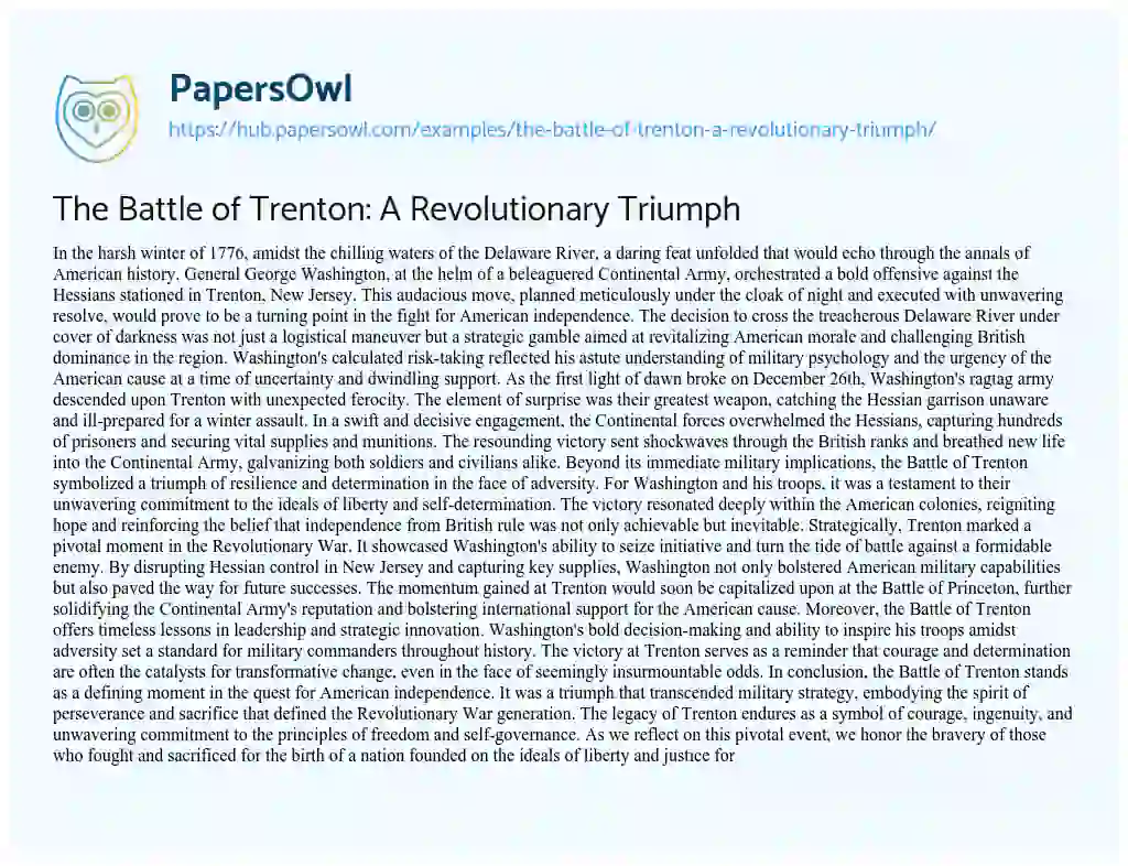 Essay on The Battle of Trenton: A Revolutionary Triumph