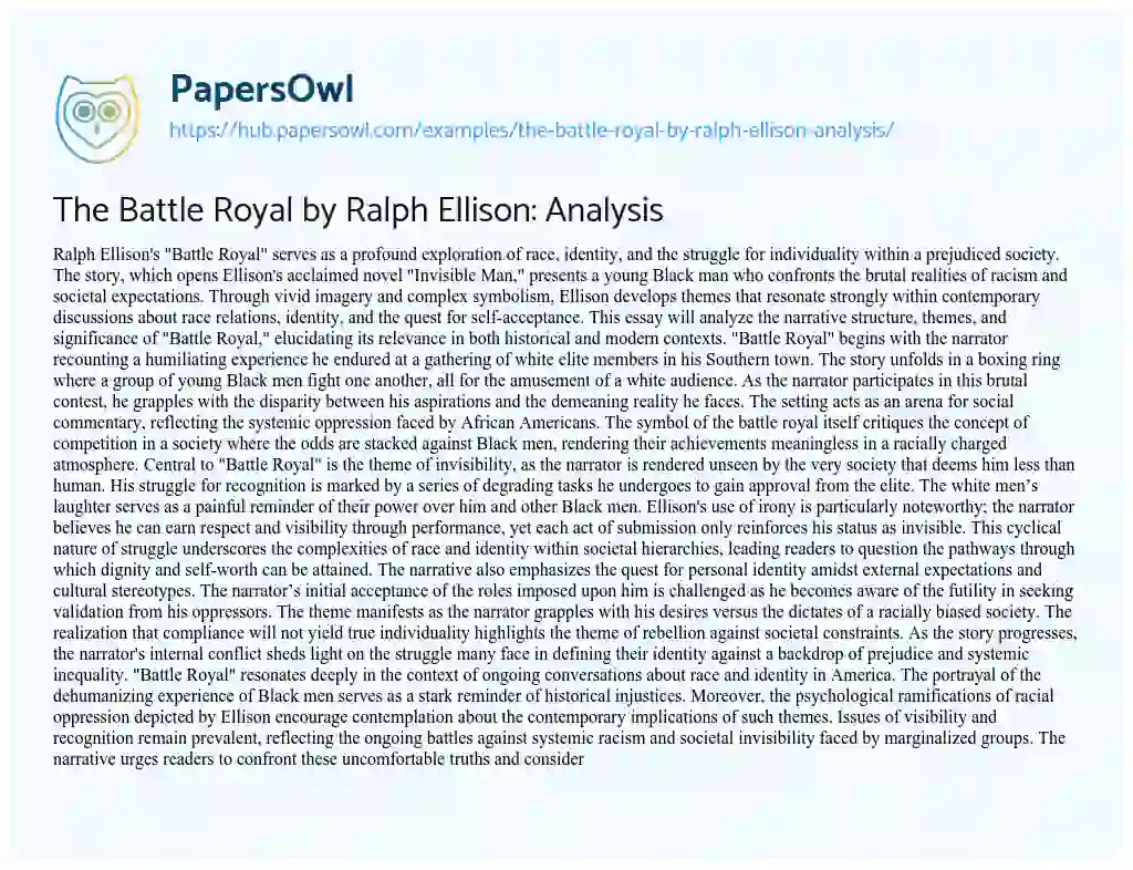 Essay on The Battle Royal by Ralph Ellison: Analysis