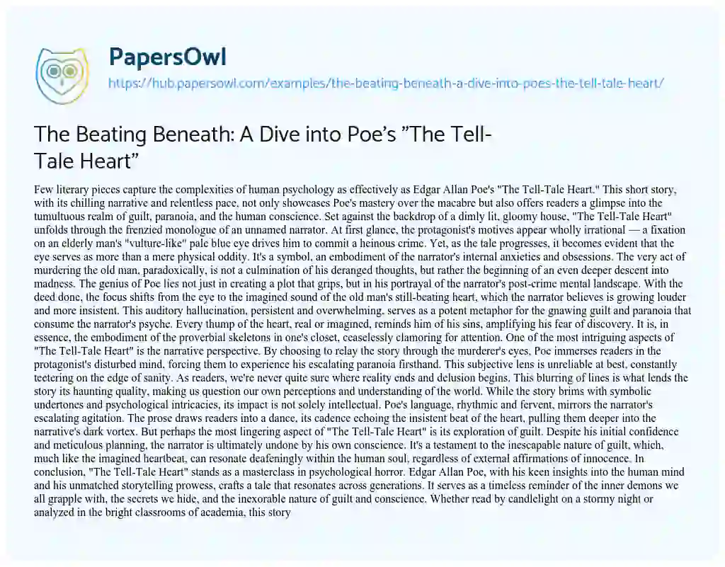 Essay on The Beating Beneath: A Dive into Poe’s “The Tell-Tale Heart”