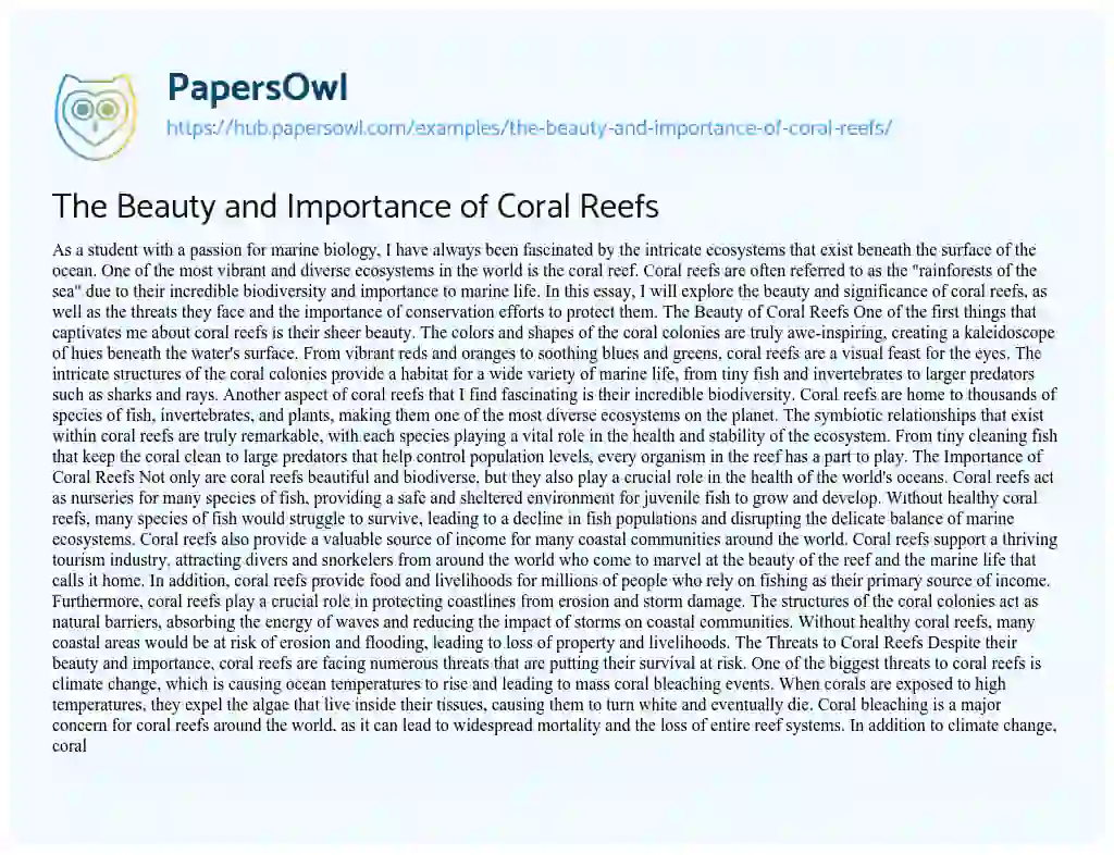 Essay on The Beauty and Importance of Coral Reefs