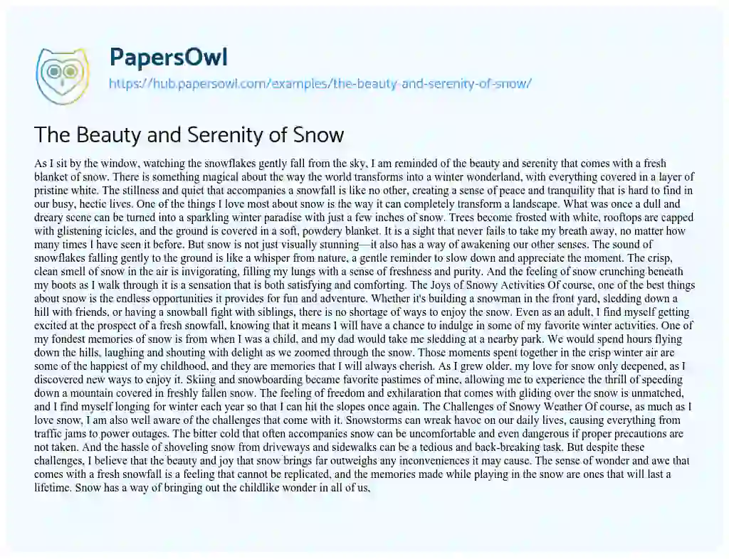 Essay on The Beauty and Serenity of Snow