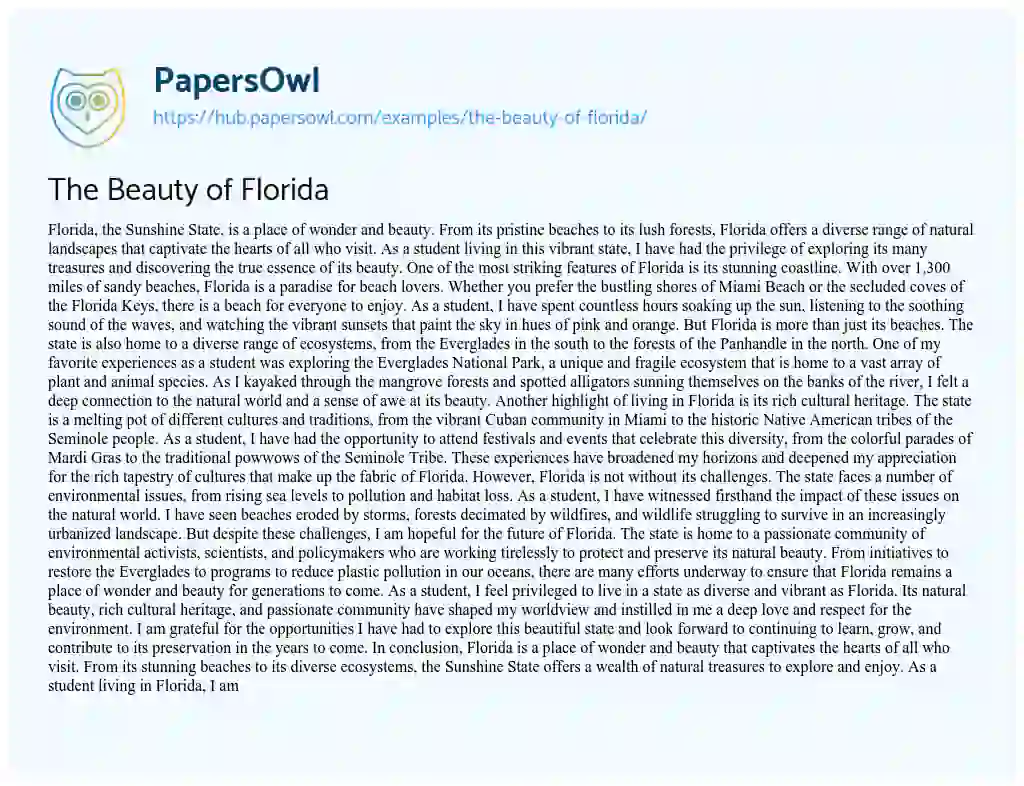 Essay on The Beauty of Florida
