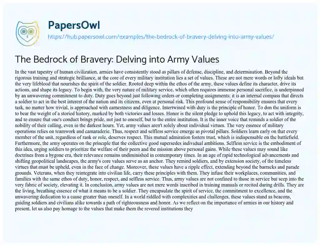 Essay on The Bedrock of Bravery: Delving into Army Values