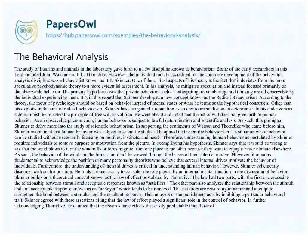 Essay on The Behavioral Analysis