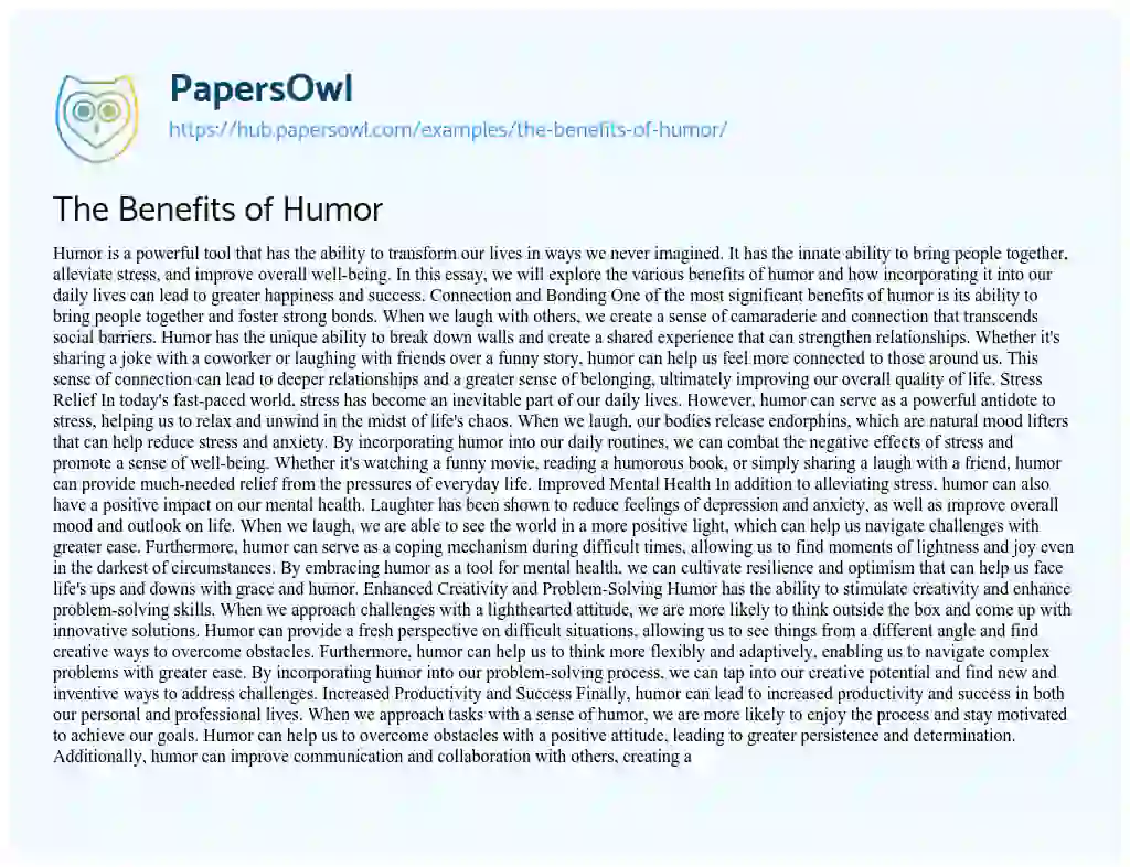 Essay on The Benefits of Humor