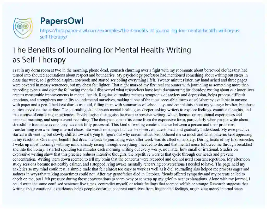 Essay on The Benefits of Journaling for Mental Health: Writing as Self-Therapy