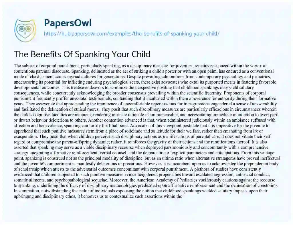 Essay on The Benefits Of Spanking Your Child