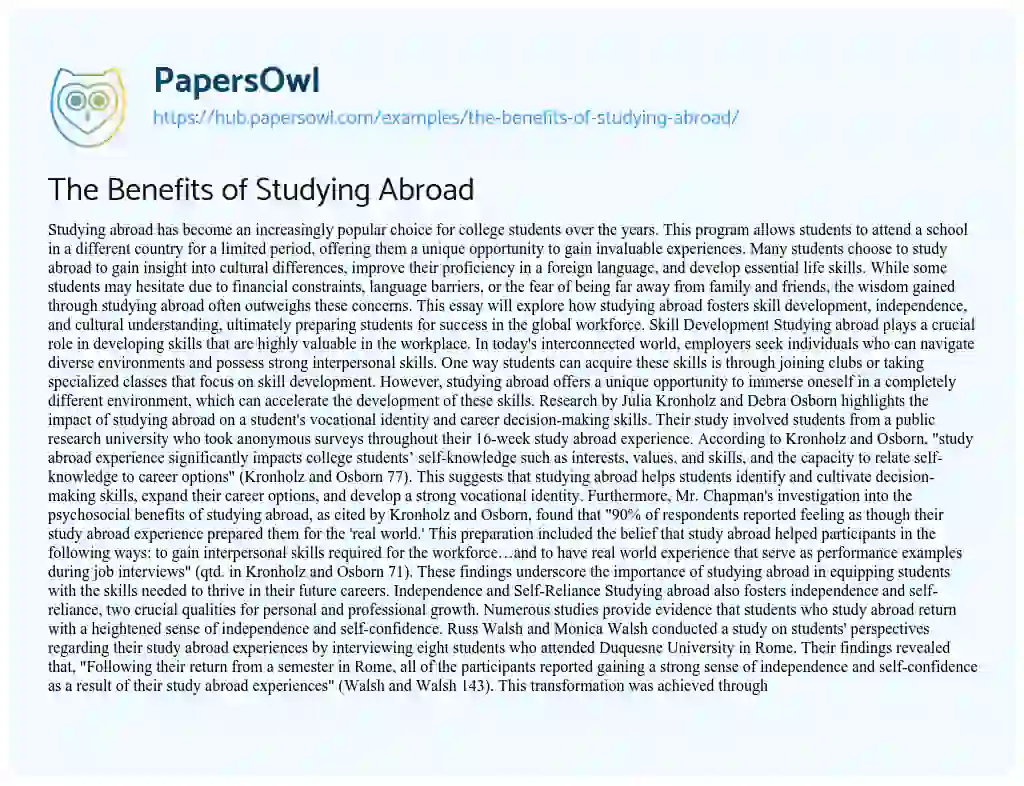 Essay on The Benefits of Studying Abroad