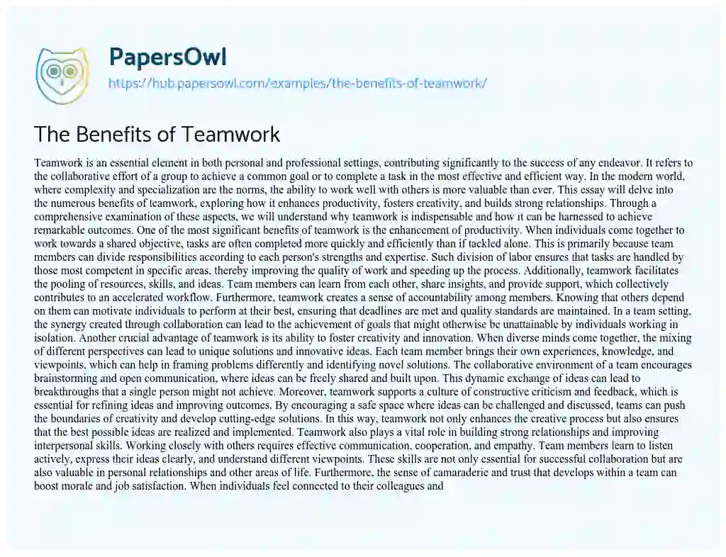 Essay on The Benefits of Teamwork