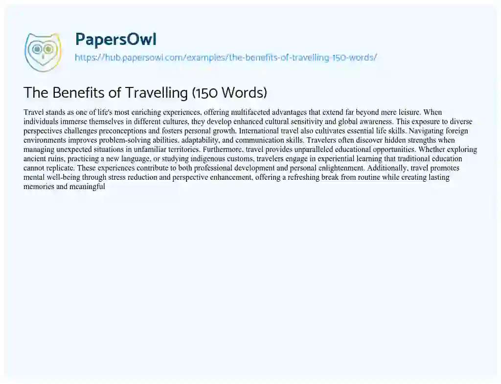 Essay on The Benefits of Travelling (150 Words)