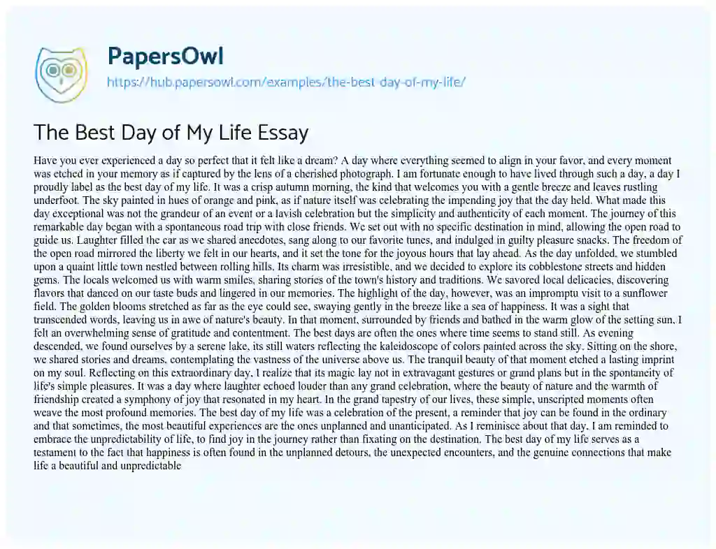 Essay on The Best Day of My Life Essay