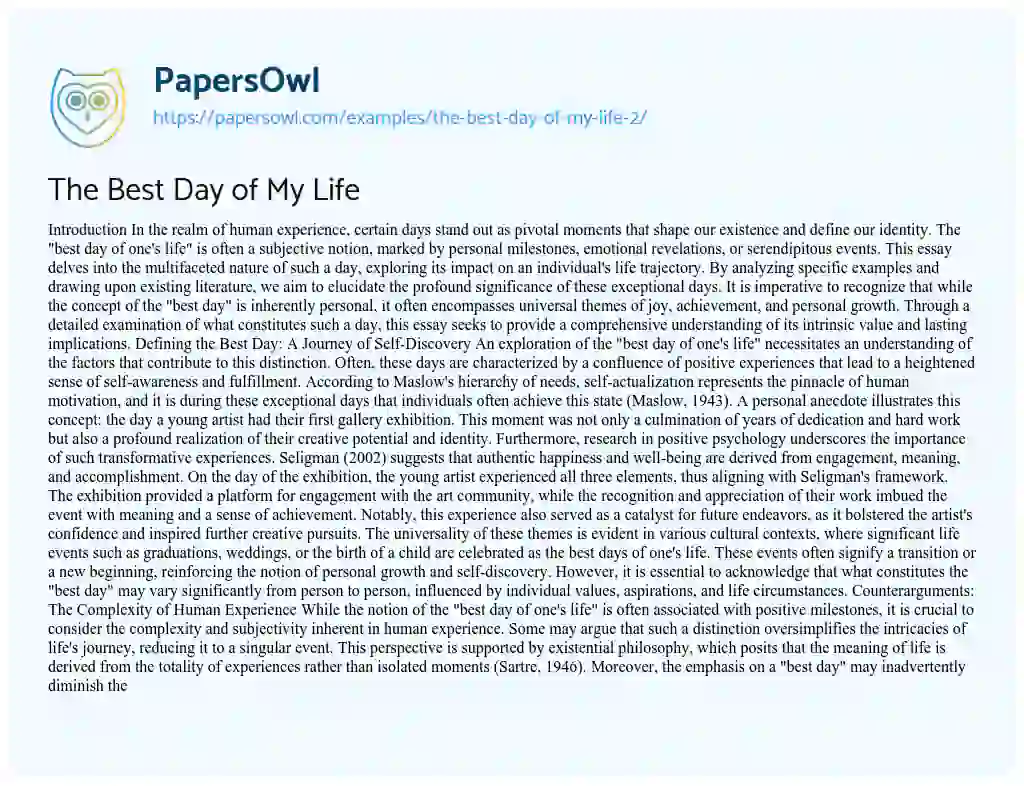 Essay on The Best Day of My Life