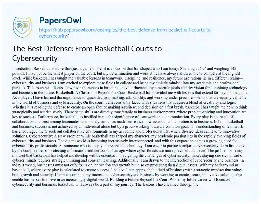 Essay on The Best Defense: From Basketball Courts to Cybersecurity