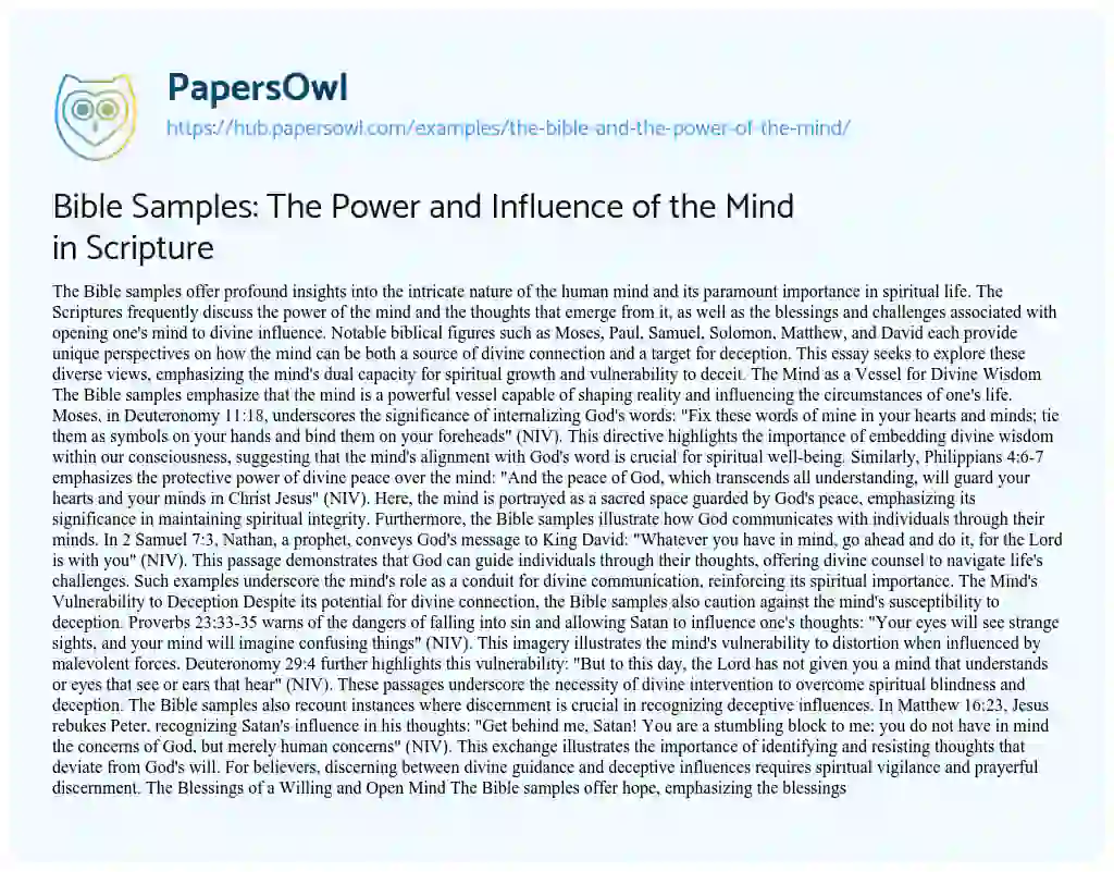 Essay on Bible Samples: The Power and Influence of the Mind in Scripture