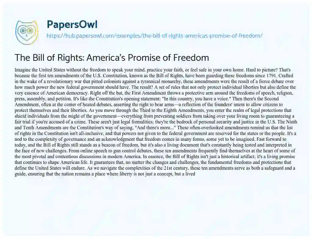 Essay on The Bill of Rights: America’s Promise of Freedom