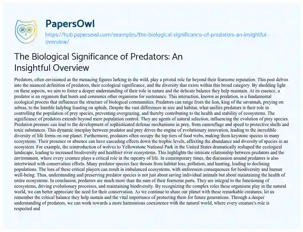 Essay on The Biological Significance of Predators: An Insightful Overview