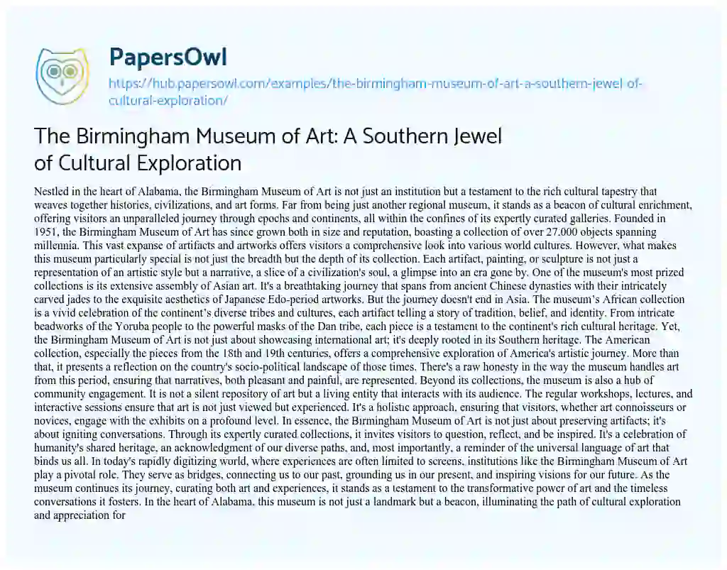Essay on The Birmingham Museum of Art: A Southern Jewel of Cultural Exploration