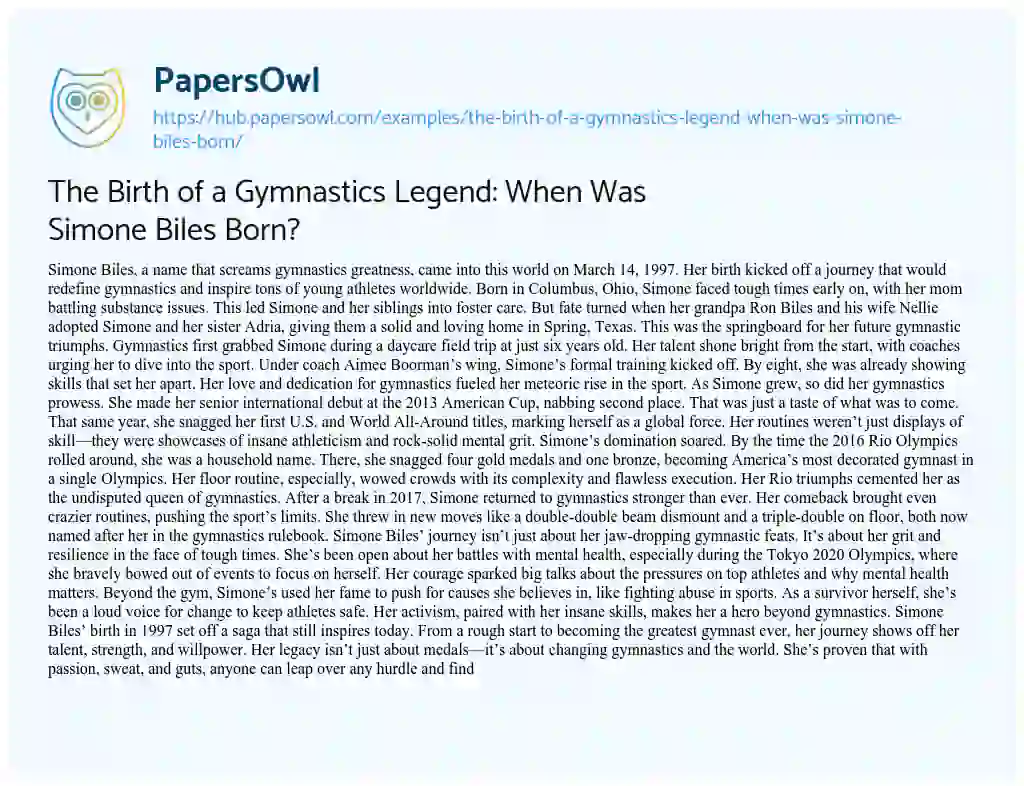 Essay on The Birth of a Gymnastics Legend: When Was Simone Biles Born?