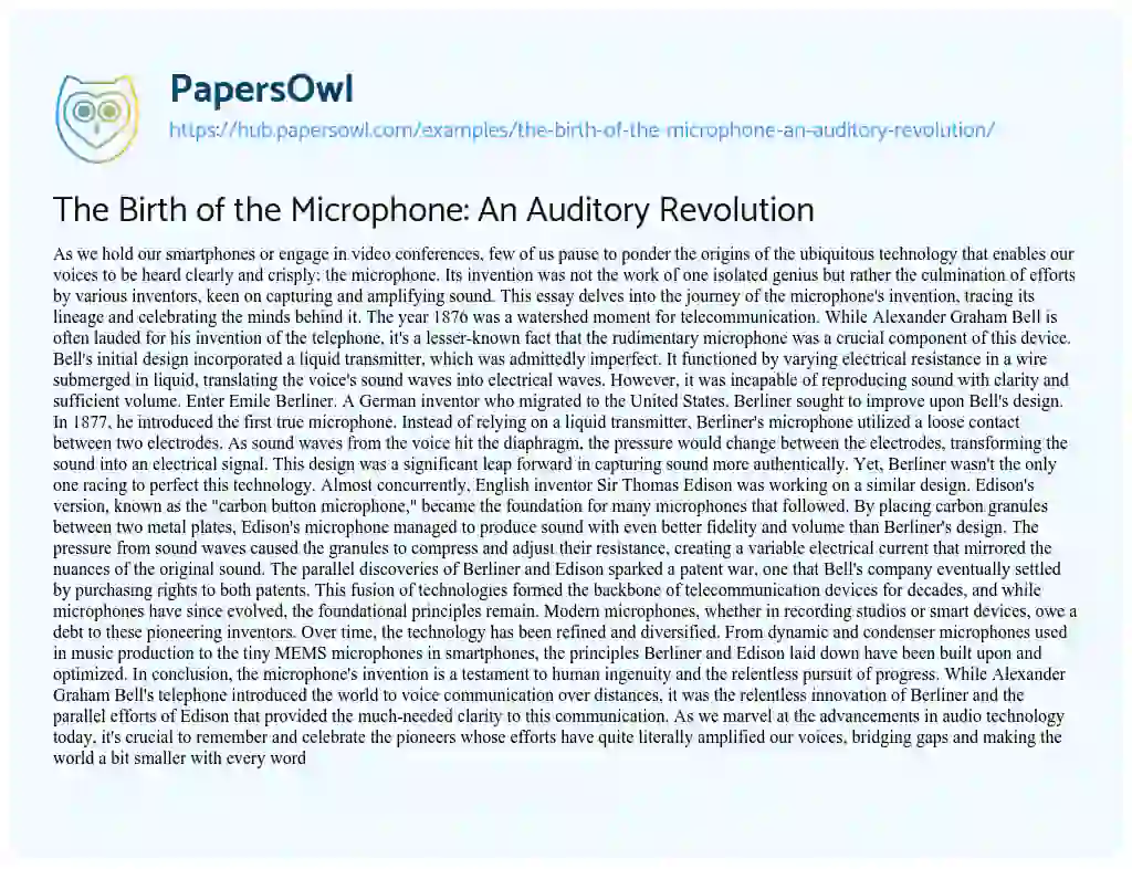 Essay on The Birth of the Microphone: An Auditory Revolution