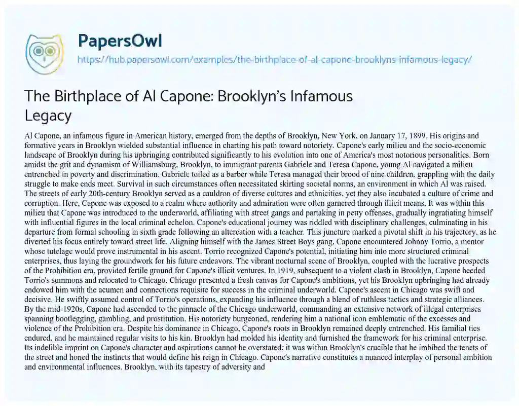 Essay on The Birthplace of Al Capone: Brooklyn’s Infamous Legacy