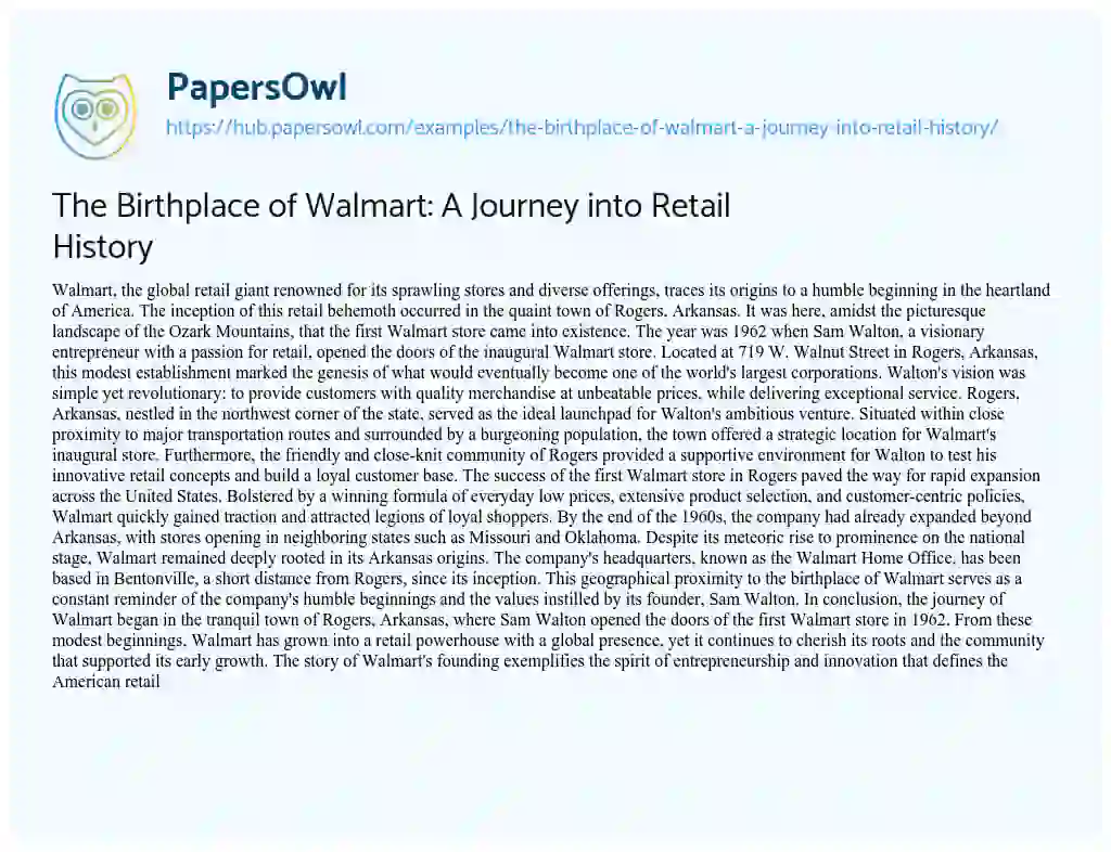 Essay on The Birthplace of Walmart: A Journey into Retail History