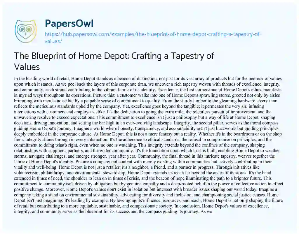 Essay on The Blueprint of Home Depot: Crafting a Tapestry of Values