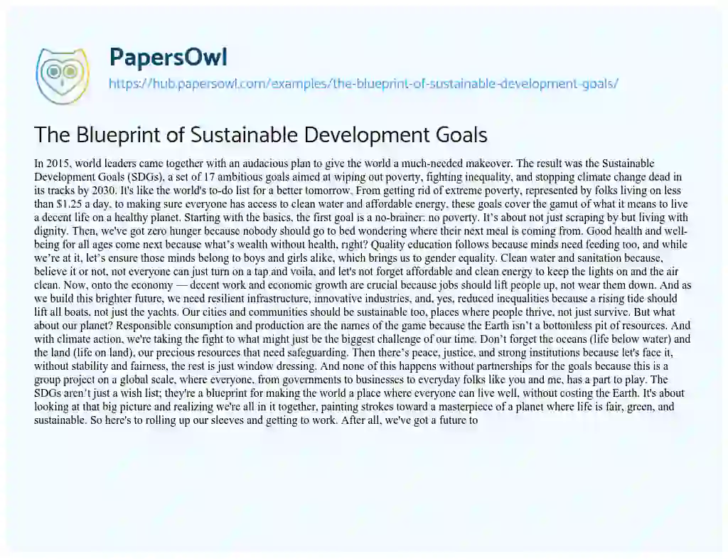 Essay on The Blueprint of Sustainable Development Goals