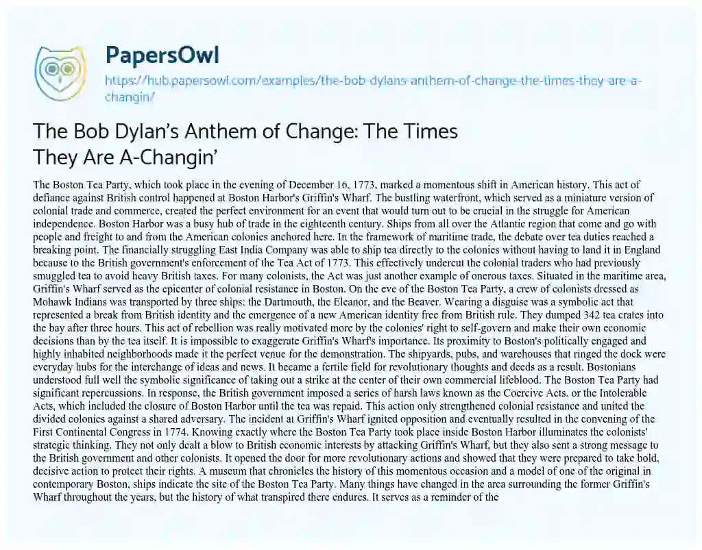 Essay on The Bob Dylan’s Anthem of Change: The Times They Are A-Changin’