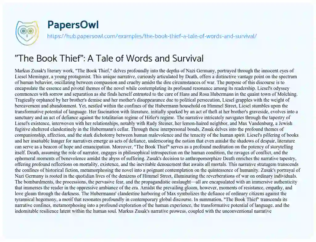 Essay on “The Book Thief”: A Tale of Words and Survival