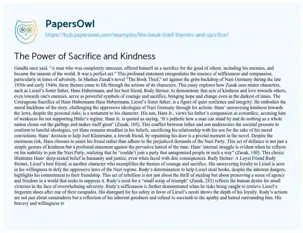 Essay on The Power of Sacrifice and Kindness