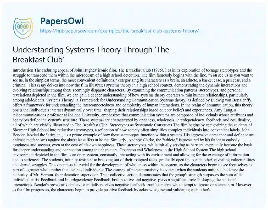Essay on Understanding Systems Theory Through ‘The Breakfast Club’