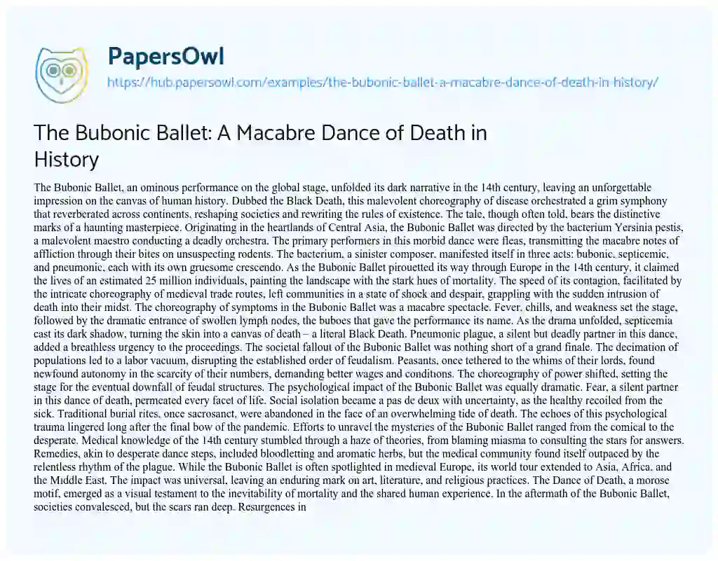 Essay on The Bubonic Ballet: A Macabre Dance of Death in History