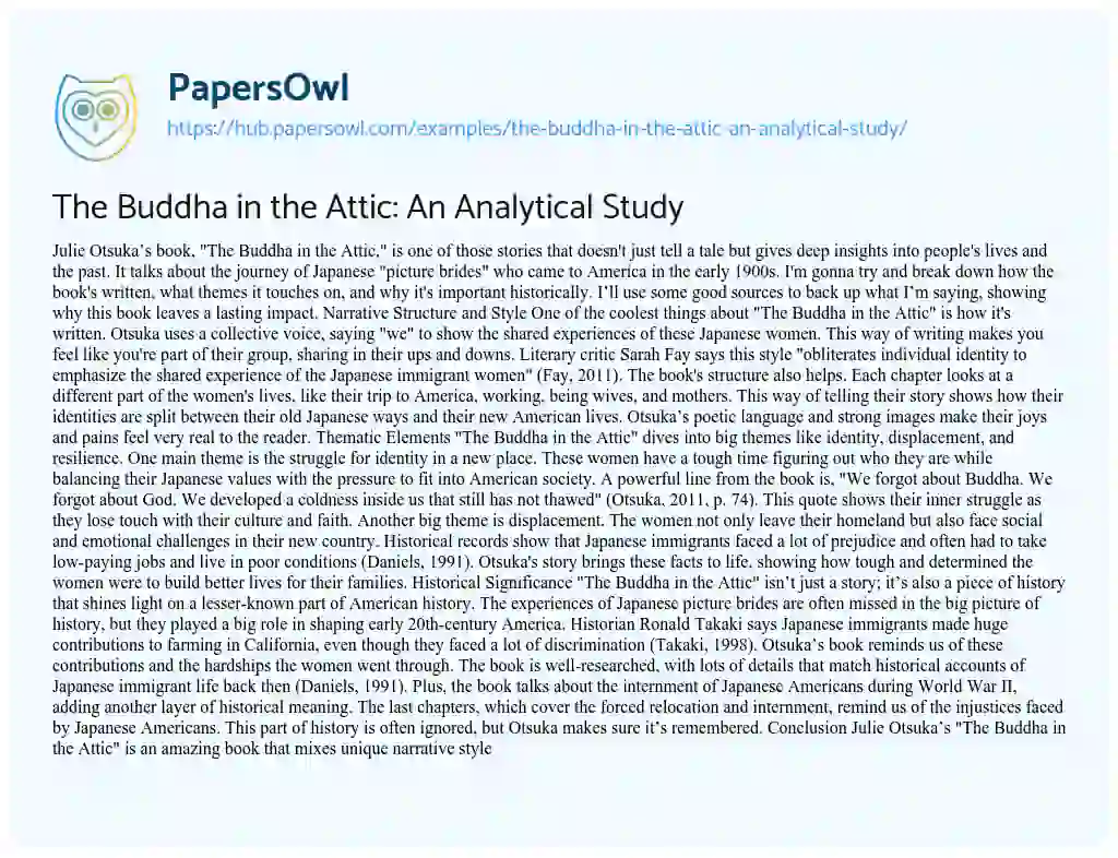 Essay on The Buddha in the Attic: An Analytical Study