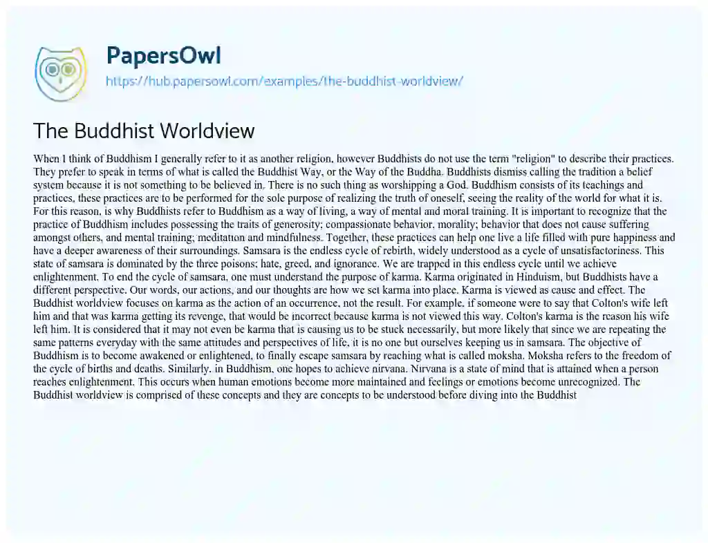 Essay on The Buddhist Worldview