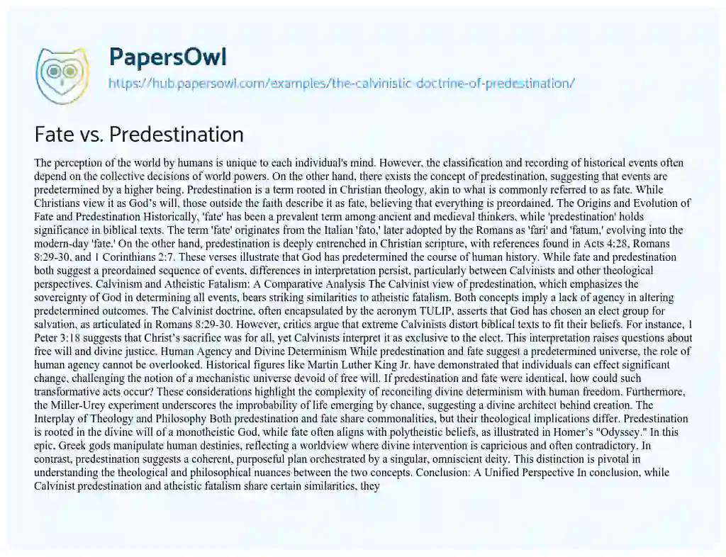 Essay on Fate vs. Predestination