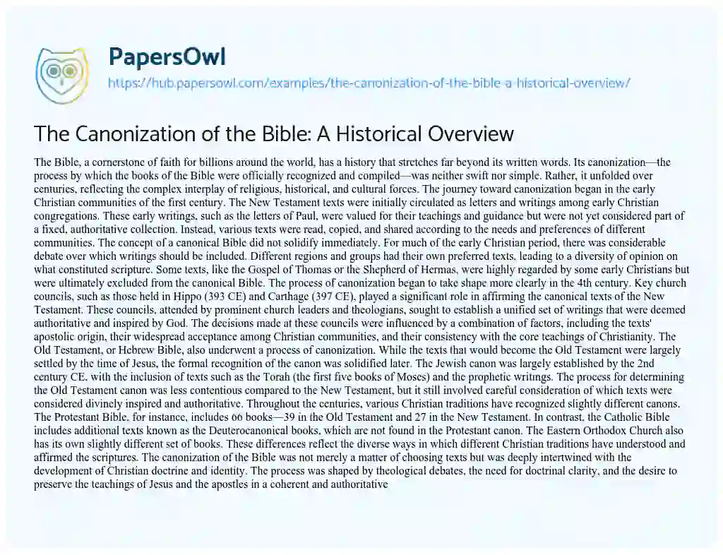 Essay on The Canonization of the Bible: A Historical Overview