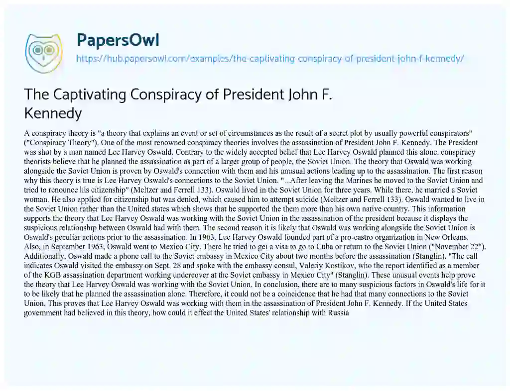 Essay on The Captivating Conspiracy of President John F. Kennedy