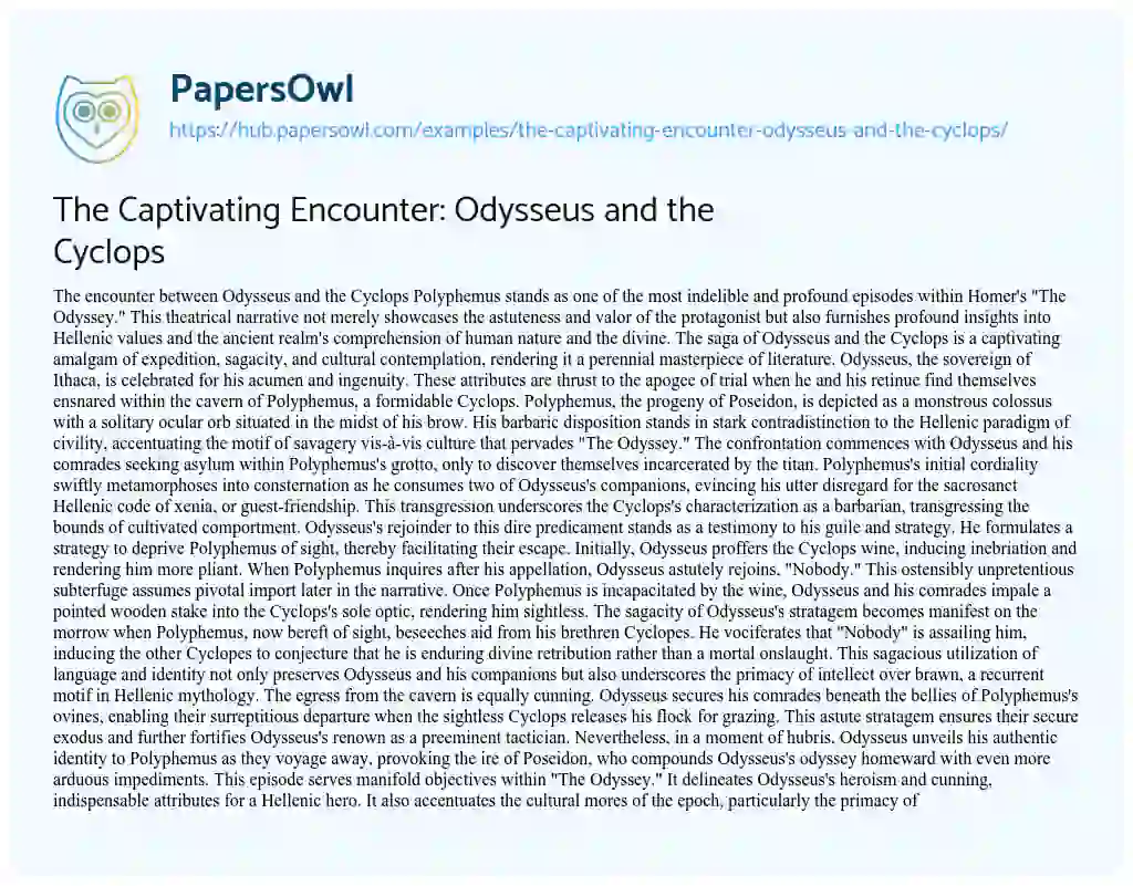 Essay on The Captivating Encounter: Odysseus and the Cyclops