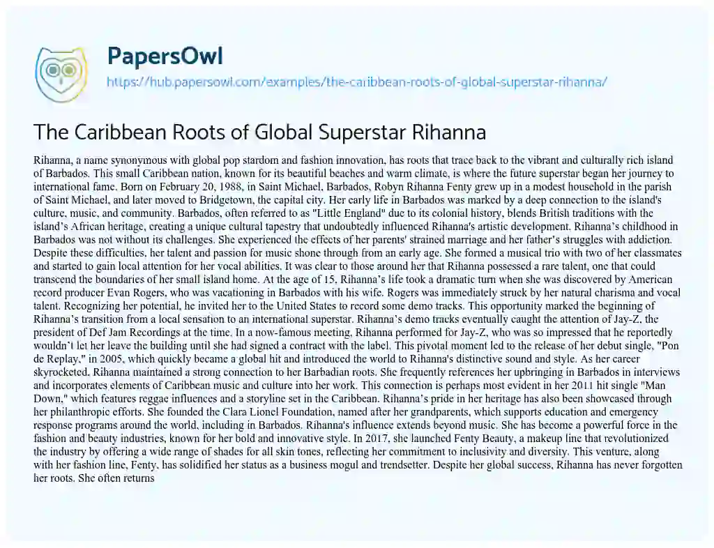 Essay on The Caribbean Roots of Global Superstar Rihanna