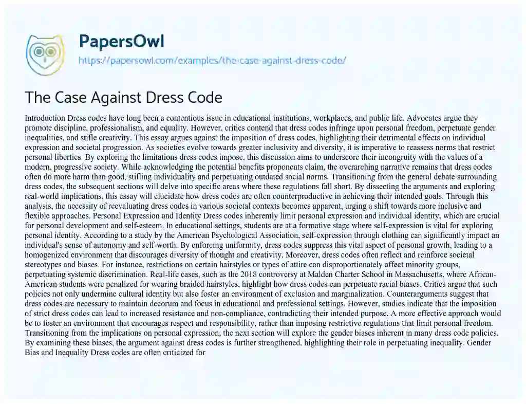 Essay on The Case Against Dress Code