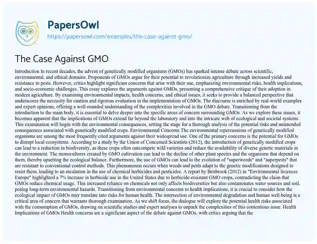 Essay on The Case Against GMO