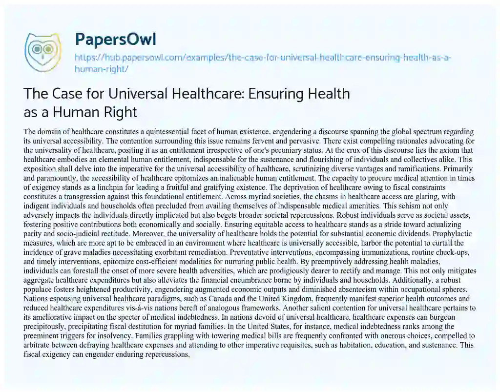 Essay on The Case for Universal Healthcare: Ensuring Health as a Human Right