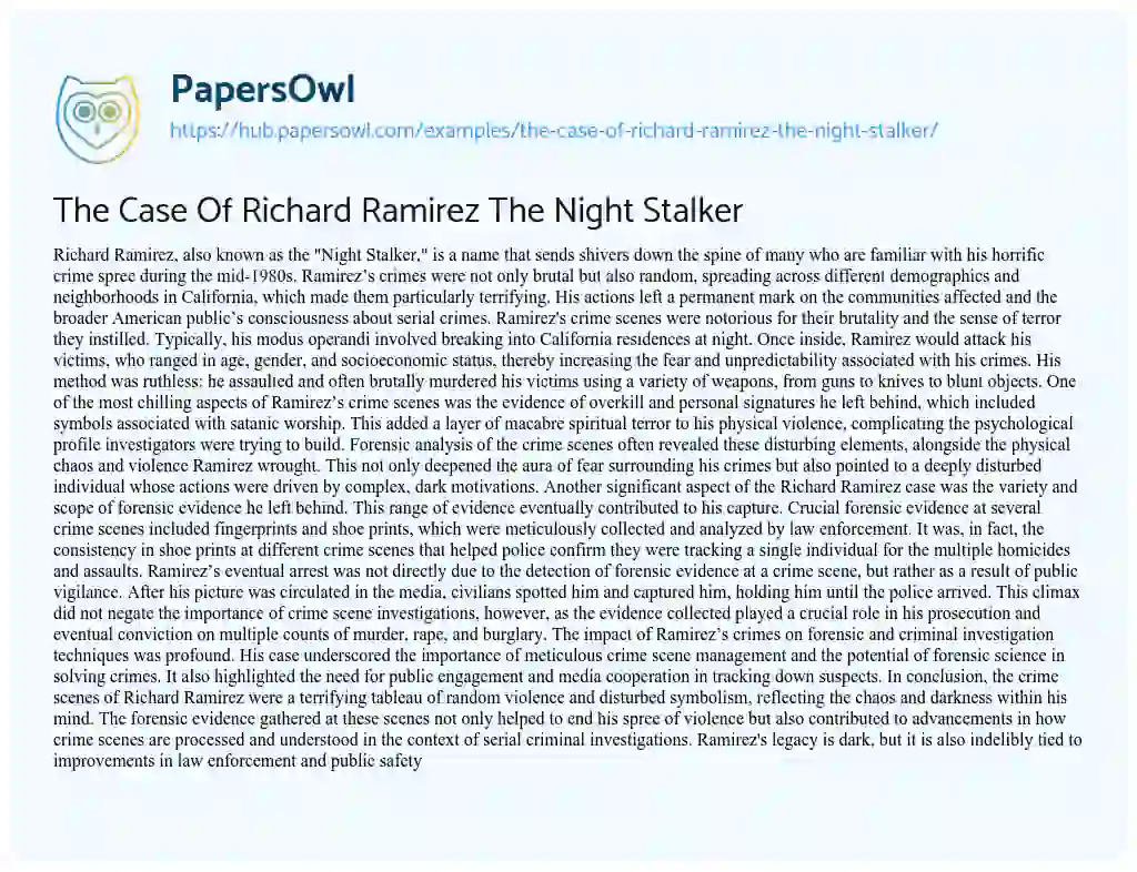 Essay on The Case Of Richard Ramirez The Night Stalker