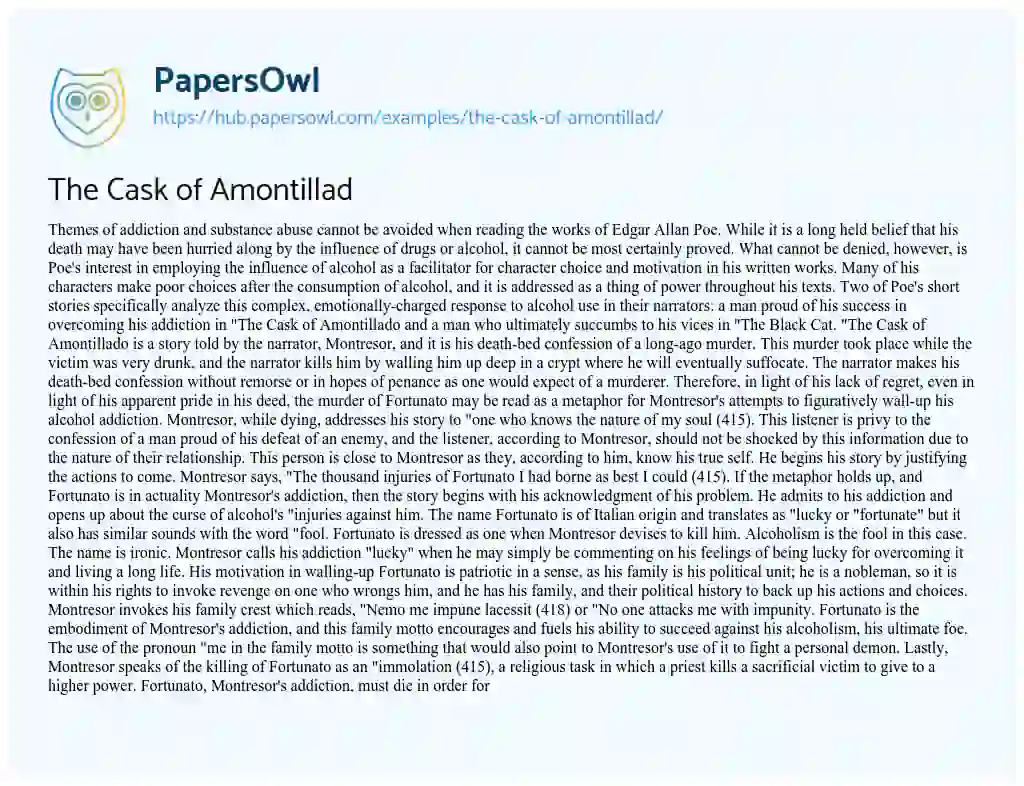 Essay on The Cask of Amontillad