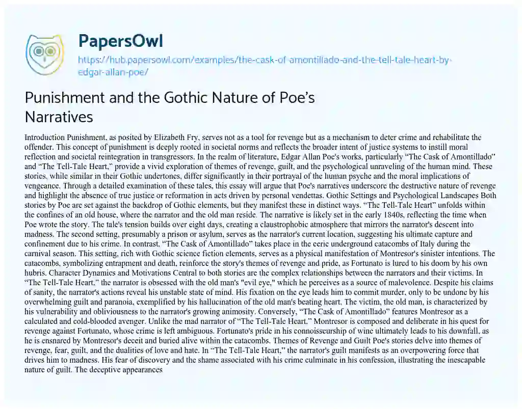 Essay on Punishment and the Gothic Nature of Poe’s Narratives