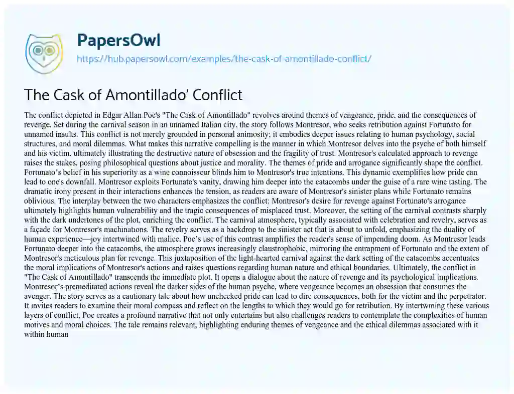 Essay on The Cask of Amontillado’ Conflict