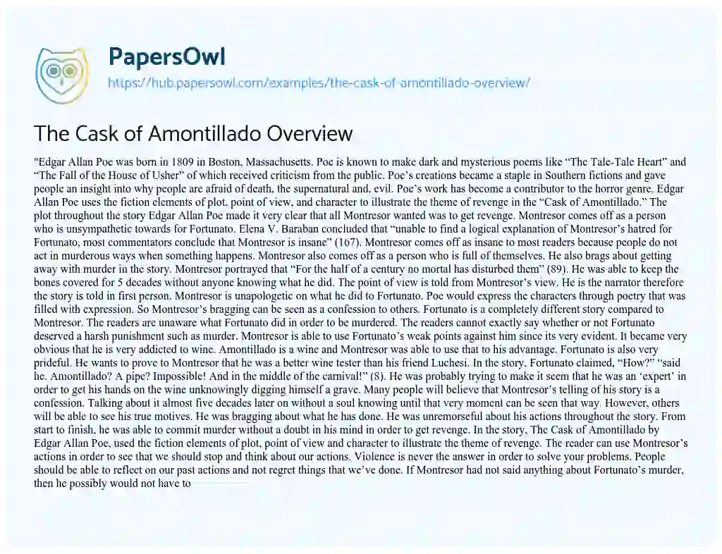 Essay on The Cask of Amontillado Overview