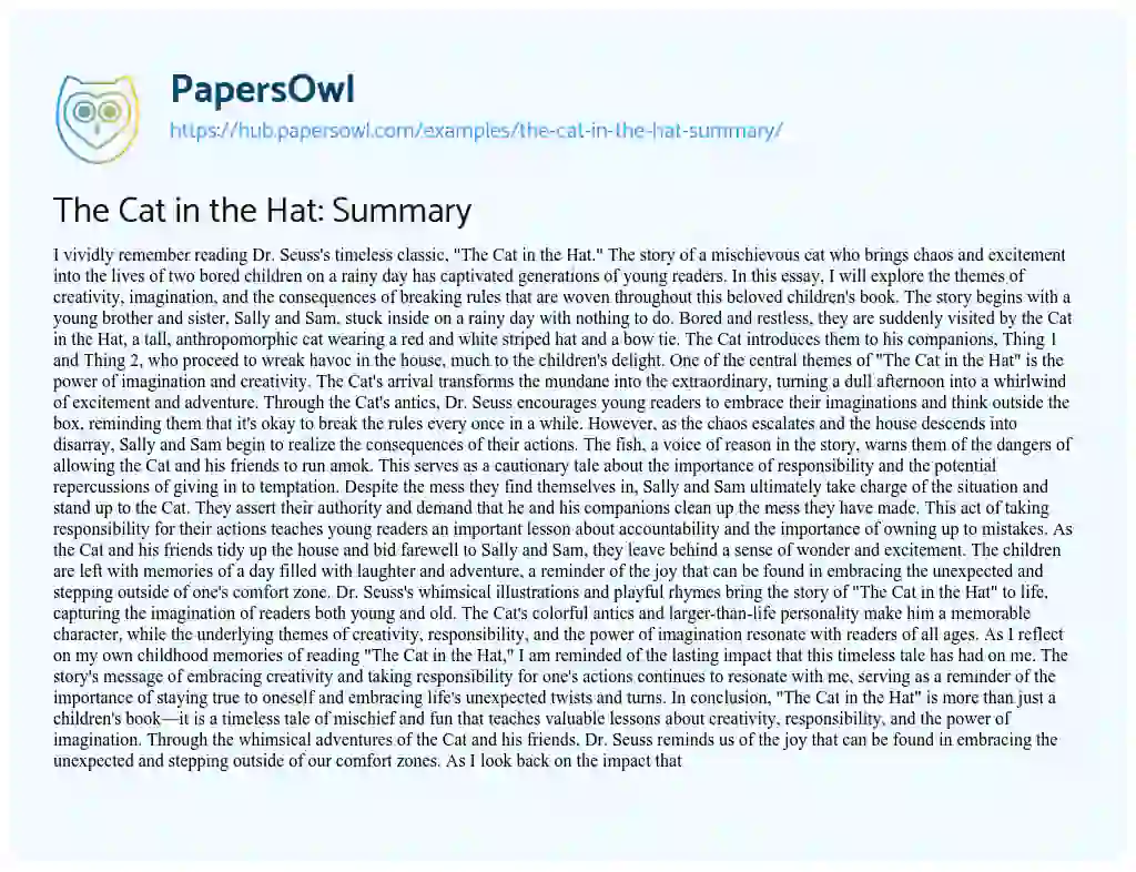 Essay on The Cat in the Hat: Summary